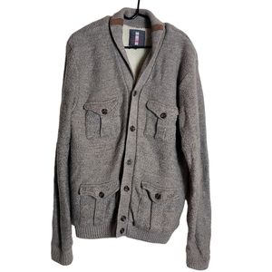 Jeans By Buffalo Sherpa Lined Knit Cardigan Sweater Sz XXL Pockets Elbow Patches